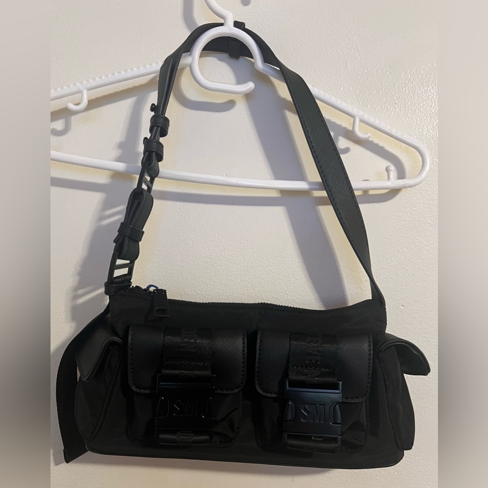 Steve Madden Black Nylon Mini Messenger with Dual Buckle Pockets